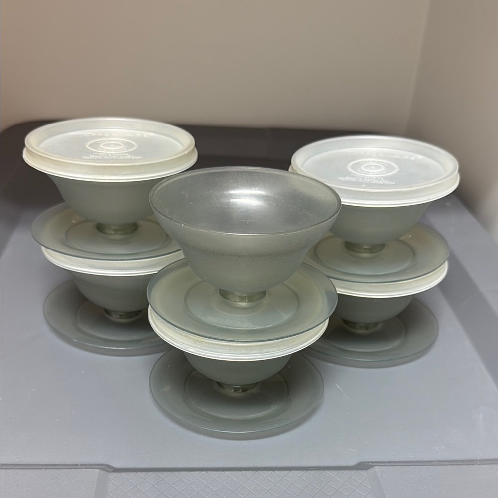 Vintage Tupperware Set of Gray pudding cups with Lids